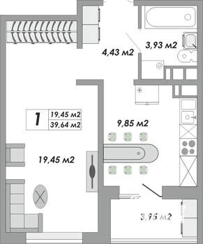 1-к квартира, строящийся дом, 40м2, 7/12 этаж