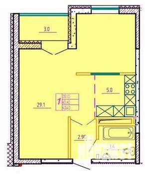 Студия квартира, вторичка, 43м2, 6/11 этаж