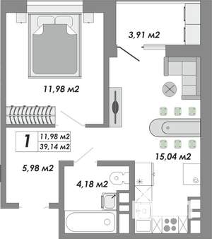 1-к квартира, строящийся дом, 39м2, 3/17 этаж
