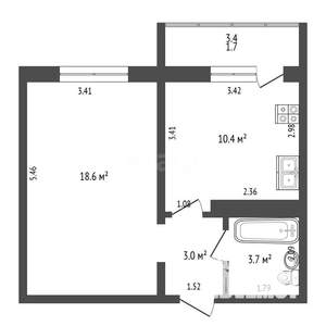 1-к квартира, вторичка, 36м2, 17/17 этаж