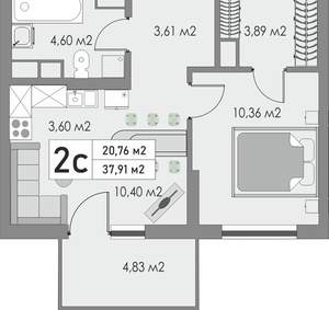 2-к квартира, вторичка, 38м2, 7/9 этаж