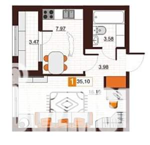 1-к квартира, вторичка, 35м2, 9/17 этаж