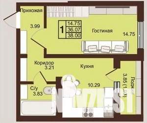 1-к квартира, вторичка, 38м2, 7/16 этаж