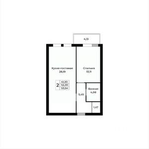 2-к квартира, строящийся дом, 53м2, 3/15 этаж