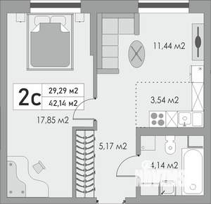 2-к квартира, строящийся дом, 42м2, 3/10 этаж