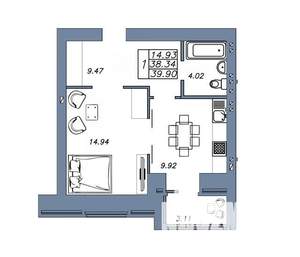 1-к квартира, вторичка, 40м2, 13/14 этаж