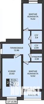 2-к квартира, строящийся дом, 78м2, 9/9 этаж