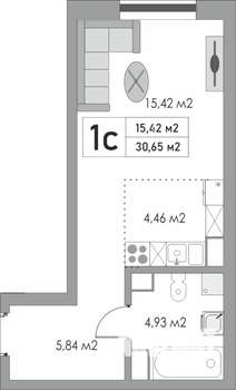 1-к квартира, строящийся дом, 31м2, 2/10 этаж
