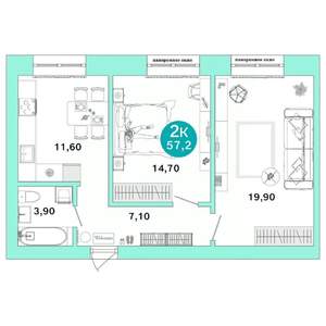 2-к квартира, вторичка, 57м2, 4/4 этаж
