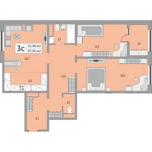 3-к квартира, вторичка, 88м2, 13/24 этаж