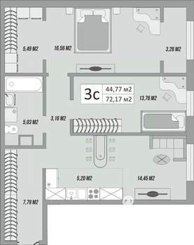 3-к квартира, строящийся дом, 75м2, 1/9 этаж