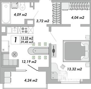 1-к квартира, строящийся дом, 39м2, 9/15 этаж