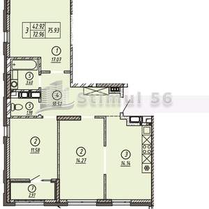 3-к квартира, вторичка, 76м2, 6/17 этаж