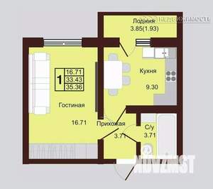 1-к квартира, строящийся дом, 35м2, 1/16 этаж