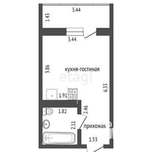 Студия квартира, вторичка, 28м2, 9/17 этаж