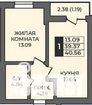 1-к квартира, вторичка, 41м2, 10/12 этаж