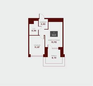 1-к квартира, вторичка, 39м2, 7/15 этаж