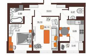 2-к квартира, вторичка, 58м2, 5/17 этаж