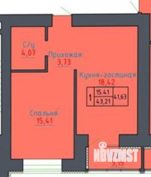 1-к квартира, вторичка, 43м2, 3/17 этаж