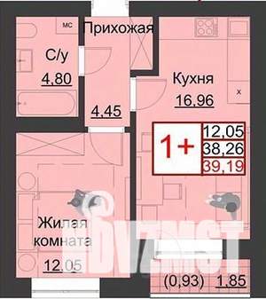 1-к квартира, строящийся дом, 39м2, 2/5 этаж