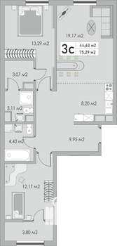 3-к квартира, строящийся дом, 75м2, 6/10 этаж