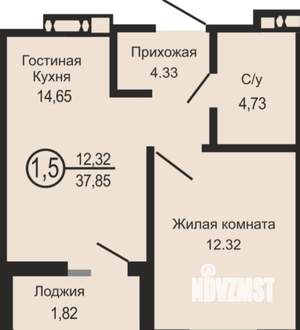 1-к квартира, вторичка, 38м2, 3/17 этаж