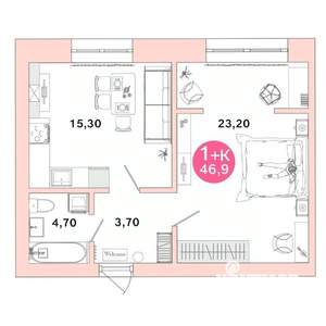 1-к квартира, вторичка, 47м2, 1/4 этаж