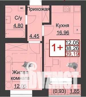 1-к квартира, строящийся дом, 39м2, 1/5 этаж
