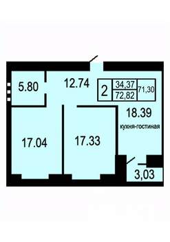 3-к квартира, вторичка, 72м2, 4/17 этаж