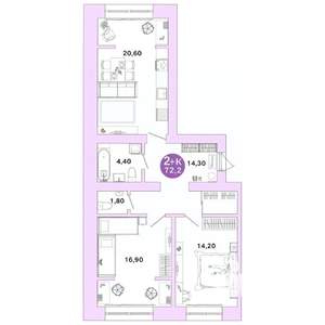 2-к квартира, вторичка, 72м2, 3/4 этаж