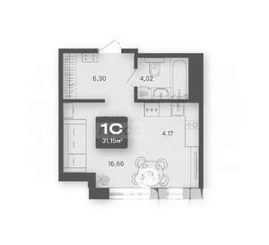 1-к квартира, вторичка, 31м2, 2/4 этаж