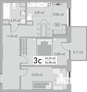 3-к квартира, строящийся дом, 55м2, 8/10 этаж