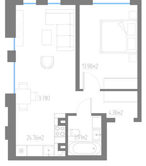 1-к квартира, вторичка, 47м2, 2/11 этаж