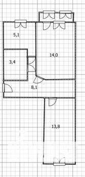 2-к квартира, вторичка, 44м2, 4/5 этаж