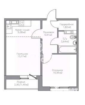 1-к квартира, вторичка, 41м2, 11/17 этаж