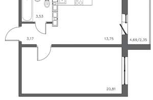 1-к квартира, вторичка, 44м2, 11/20 этаж