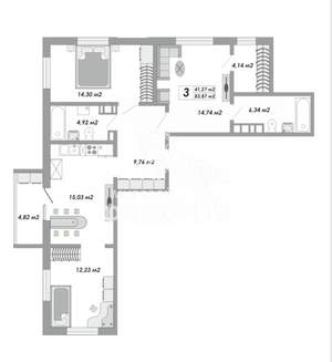3-к квартира, вторичка, 84м2, 10/12 этаж