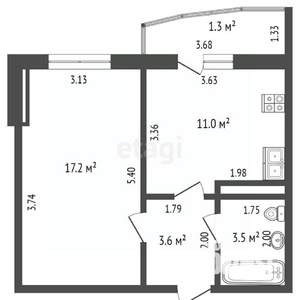 1-к квартира, вторичка, 46м2, 17/18 этаж