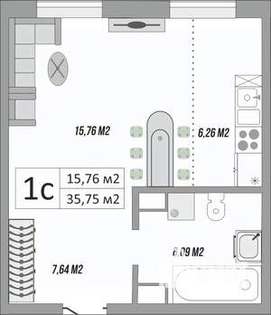 1-к квартира, строящийся дом, 36м2, 1/9 этаж