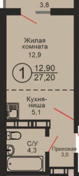 Студия квартира, вторичка, 27м2, 5/17 этаж