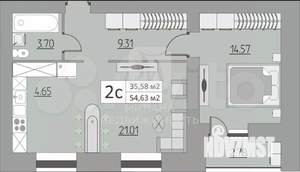 2-к квартира, сданный дом, 55м2, 9/15 этаж