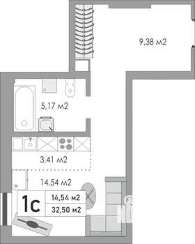 1-к квартира, строящийся дом, 33м2, 2/10 этаж