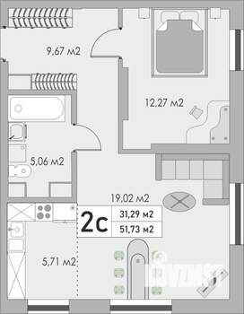 2-к квартира, вторичка, 52м2, 5/9 этаж