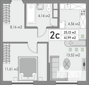 2-к квартира, строящийся дом, 42м2, 2/10 этаж