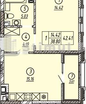 1-к квартира, вторичка, 42м2, 8/17 этаж
