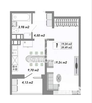 1-к квартира, вторичка, 39м2, 8/9 этаж