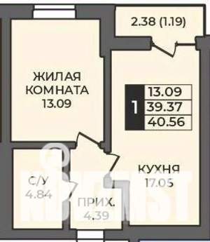 1-к квартира, вторичка, 41м2, 1/12 этаж