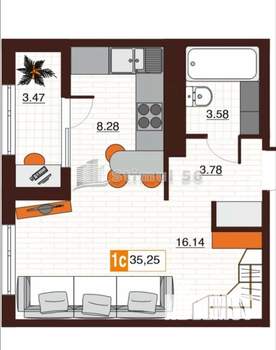 1-к квартира, вторичка, 35м2, 14/17 этаж