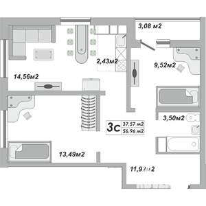 3-к квартира, вторичка, 57м2, 16/25 этаж