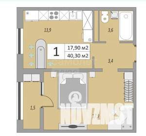 2-к квартира, вторичка, 40м2, 11/17 этаж